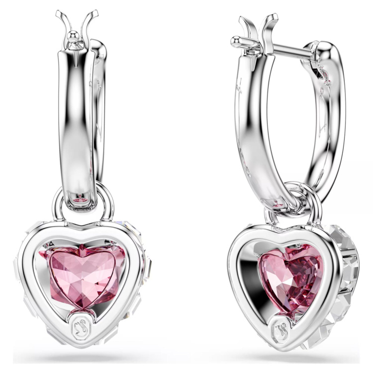 Chroma drop earrings Heart, Pink, Rhodium plated